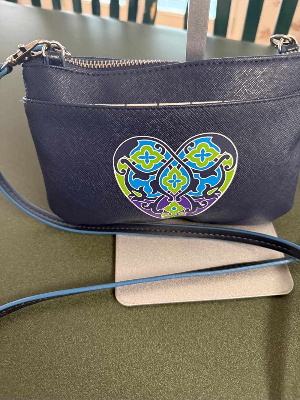 Brighton Navy Crossbody with Multicolor Heart Medallion - Picture 3 of 9